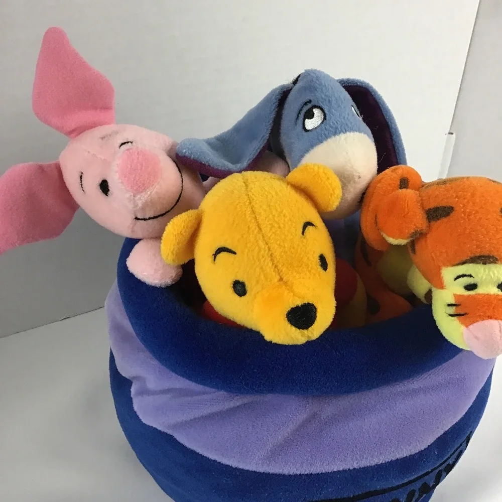 Vintage 90's Disney Winnie the Pooh & Friends Hunny Pot Plush 5 piece Rattle Set